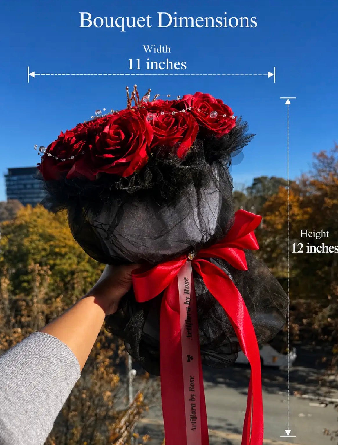 Luxury Red Artificial Rose Bouquet – Forever Faux Flowers Gift | 12" x 11