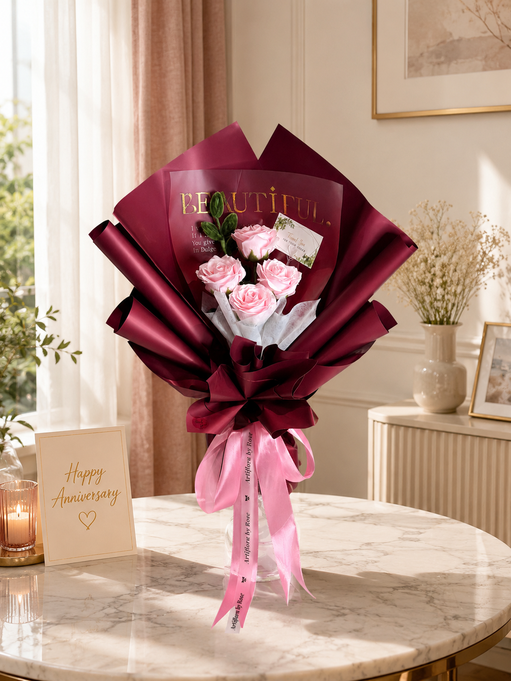 Blush Pink Artificial Rose Bouquet – Romantic Floral Gift