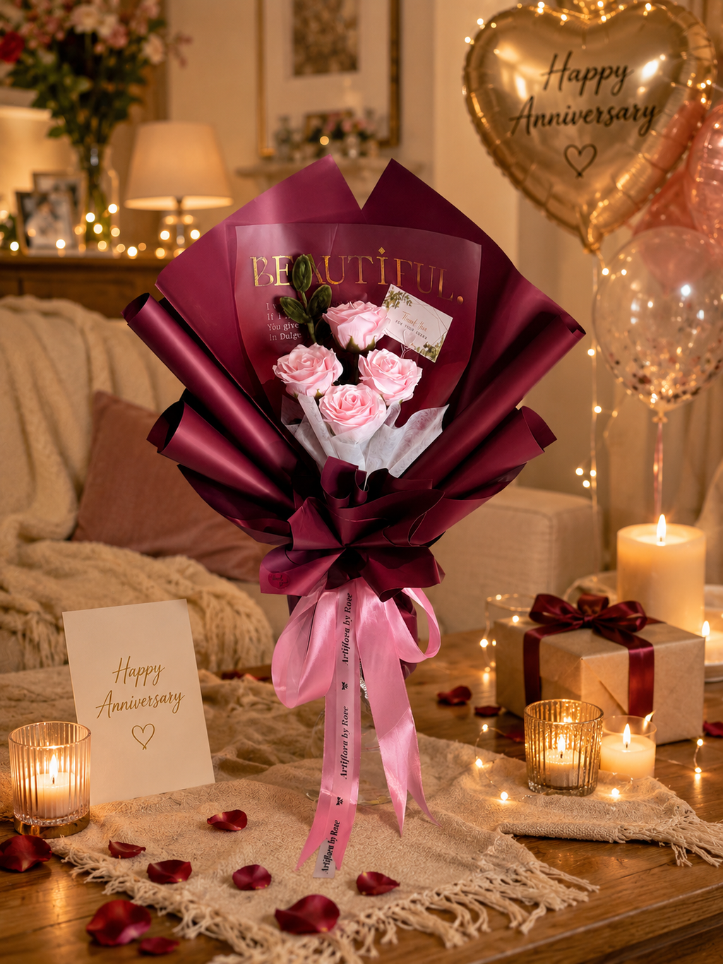 Blush Pink Artificial Rose Bouquet – Romantic Floral Gift