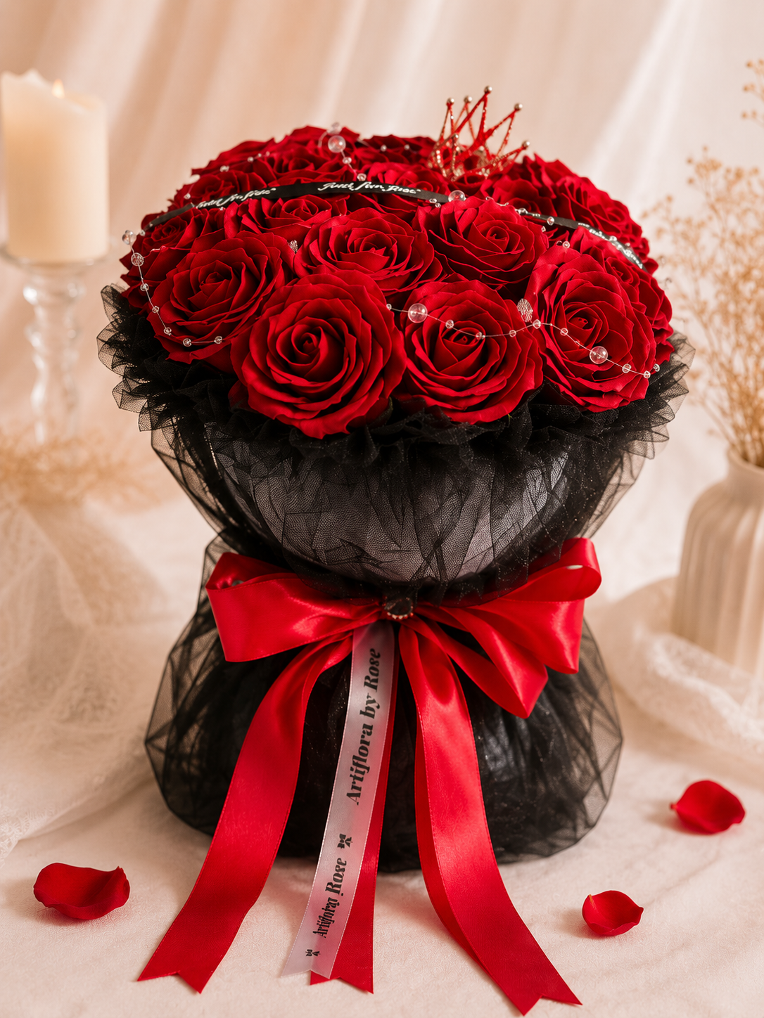 Luxury Red Artificial Rose Bouquet – Forever Faux Flowers Gift | 12" x 11