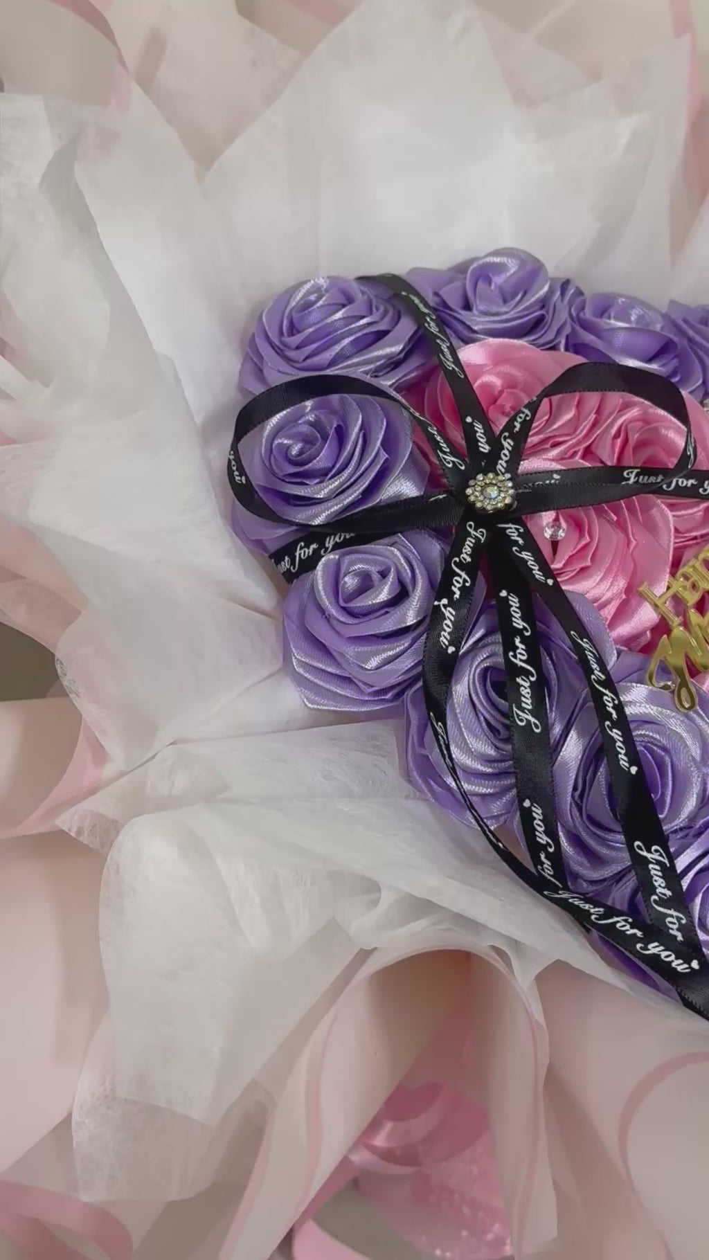 Heart pink/violet ribbon customised
