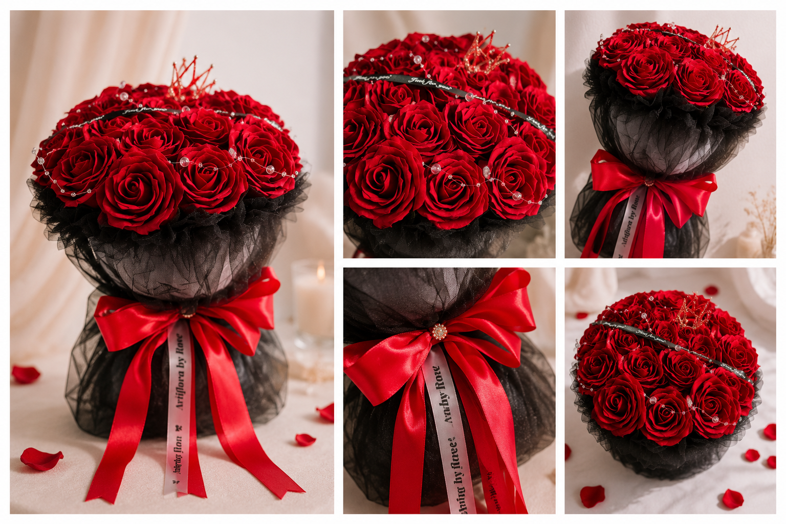 Luxury Red Artificial Rose Bouquet – Forever Faux Flowers Gift | 12" x 11